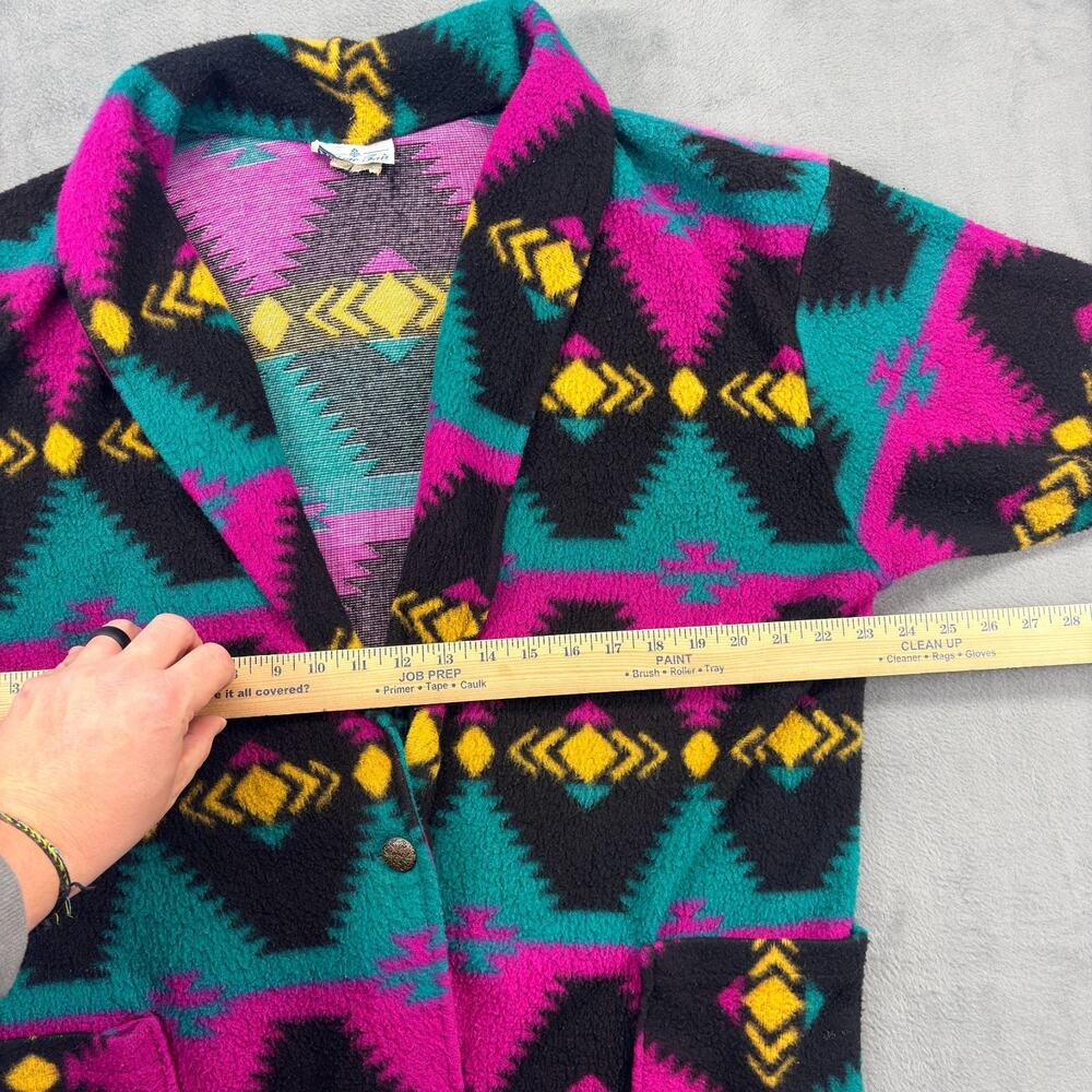 Vintage Village Fair Cardigan Fleece Sweater Women's XL Southwest Aztec Pockets - Picture 6 of 7